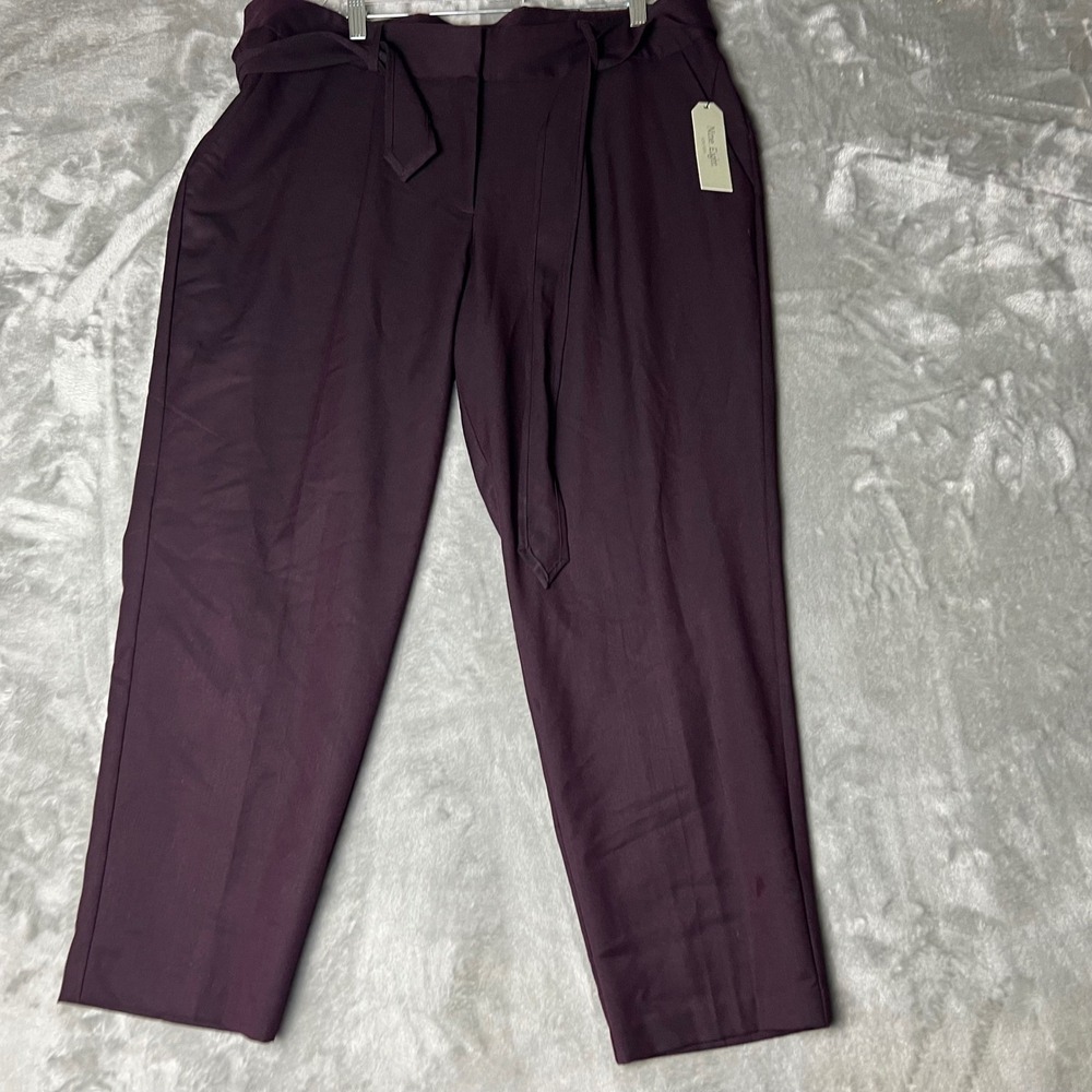 Nine Eight New York Aubergine High Rise Belted Paperbag‎ Waist Trousers Size 18